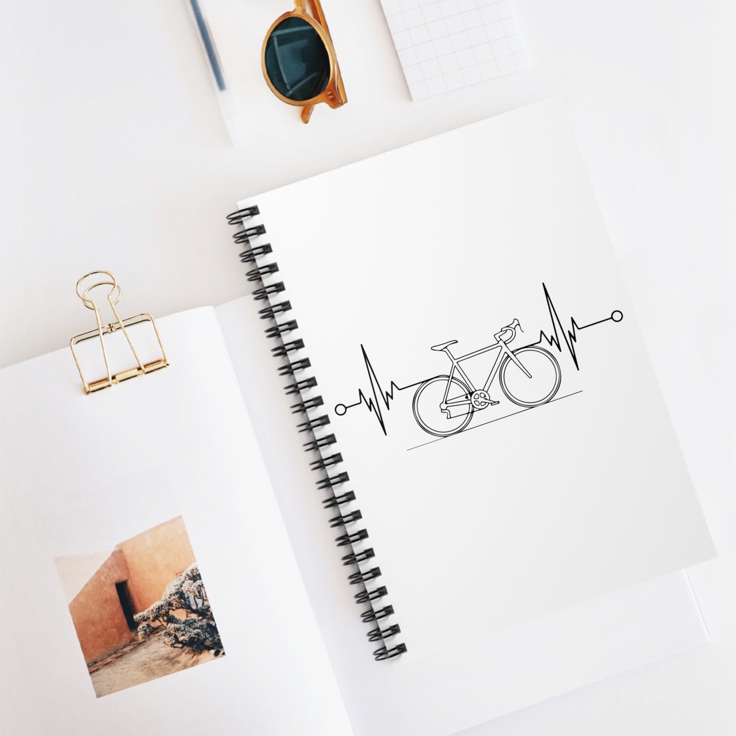 Cycling Heartbeat Spiral Notebook - Minimal Bike Writing Journal