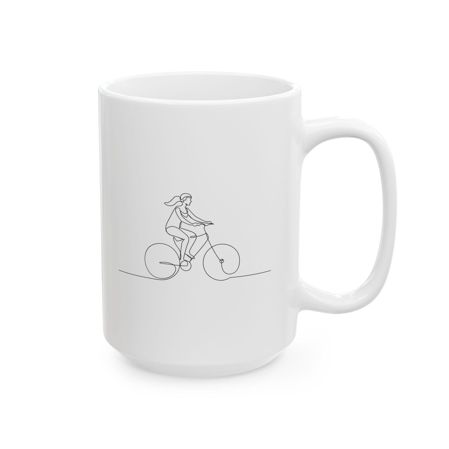 Gentle Ride Flow Mug | Woman Cycling Line Art | Peaceful Morning Coffee