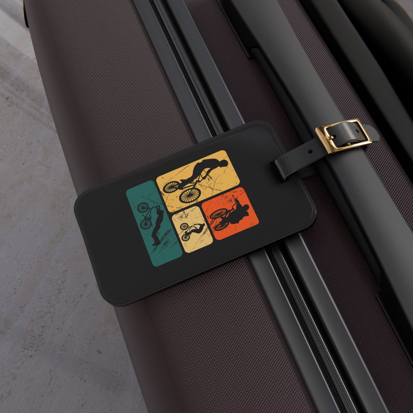 Cycling Luggage Tag Gift for Bike Lovers, Retro Bicycle Art Travel Tag with Leather Strap