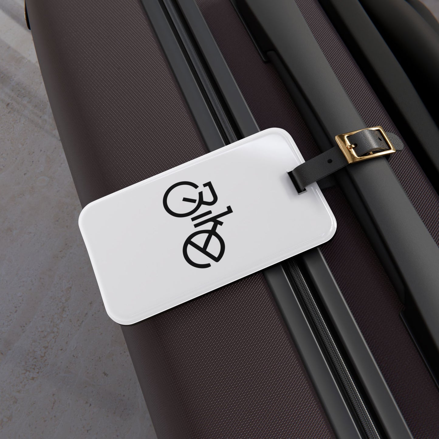Cycling Luggage Tag Gift for Bike Lovers, Minimal Bike Logo Travel Tag with Leather Strap