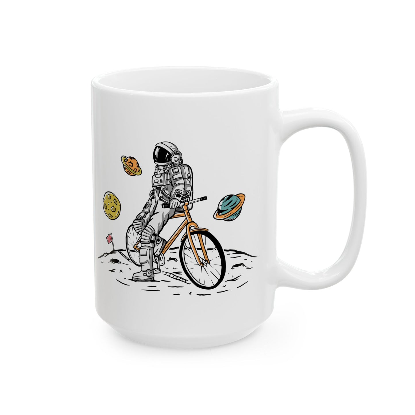 Cosmic Ride Drift Mug | Astronaut Bicycle Illustration | Out-Of-This-World Coffee