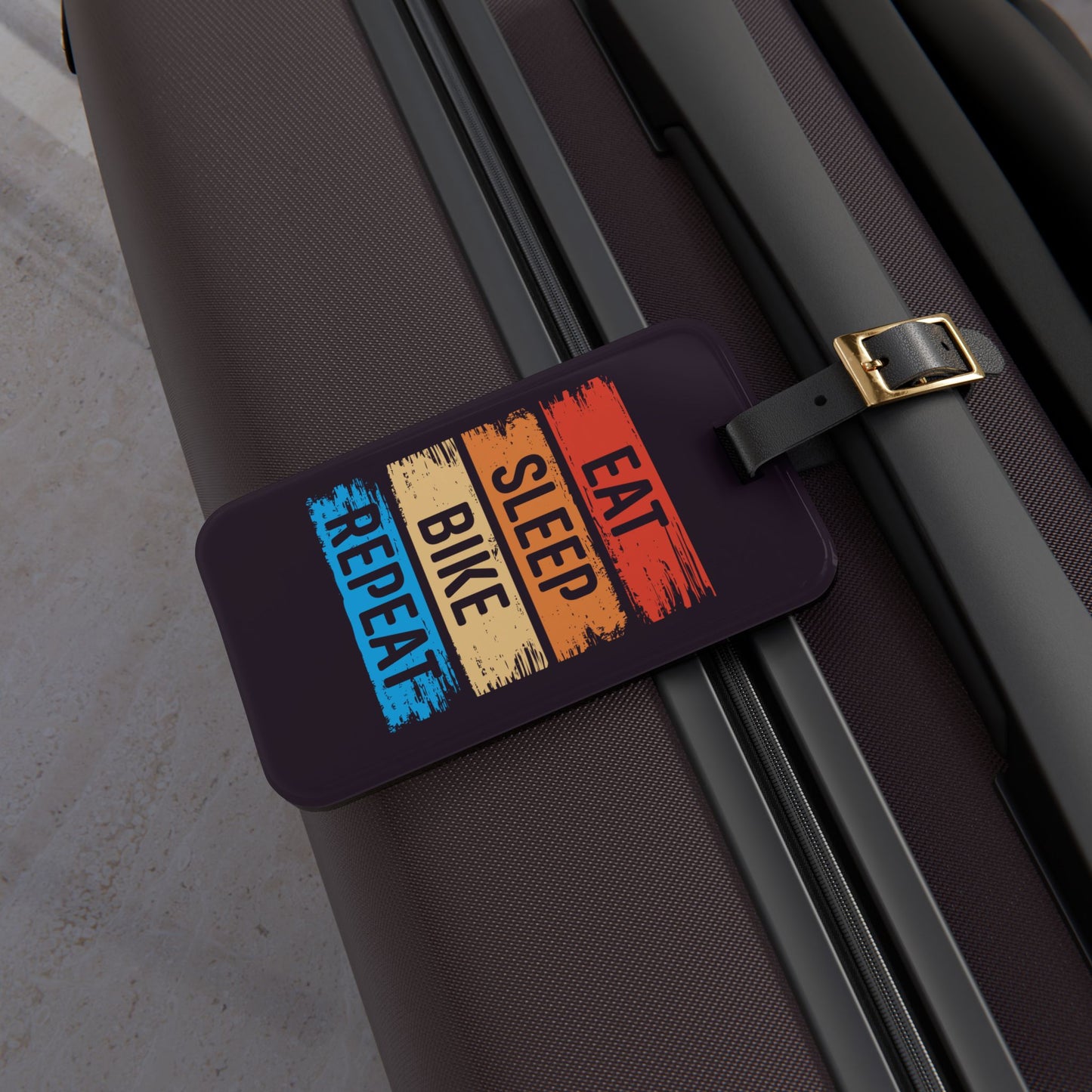 Eat Sleep Bike Repeat Luggage Tag - Cycling Travel Accessory, Bike Lover Gift, Vintage Cycling Quote