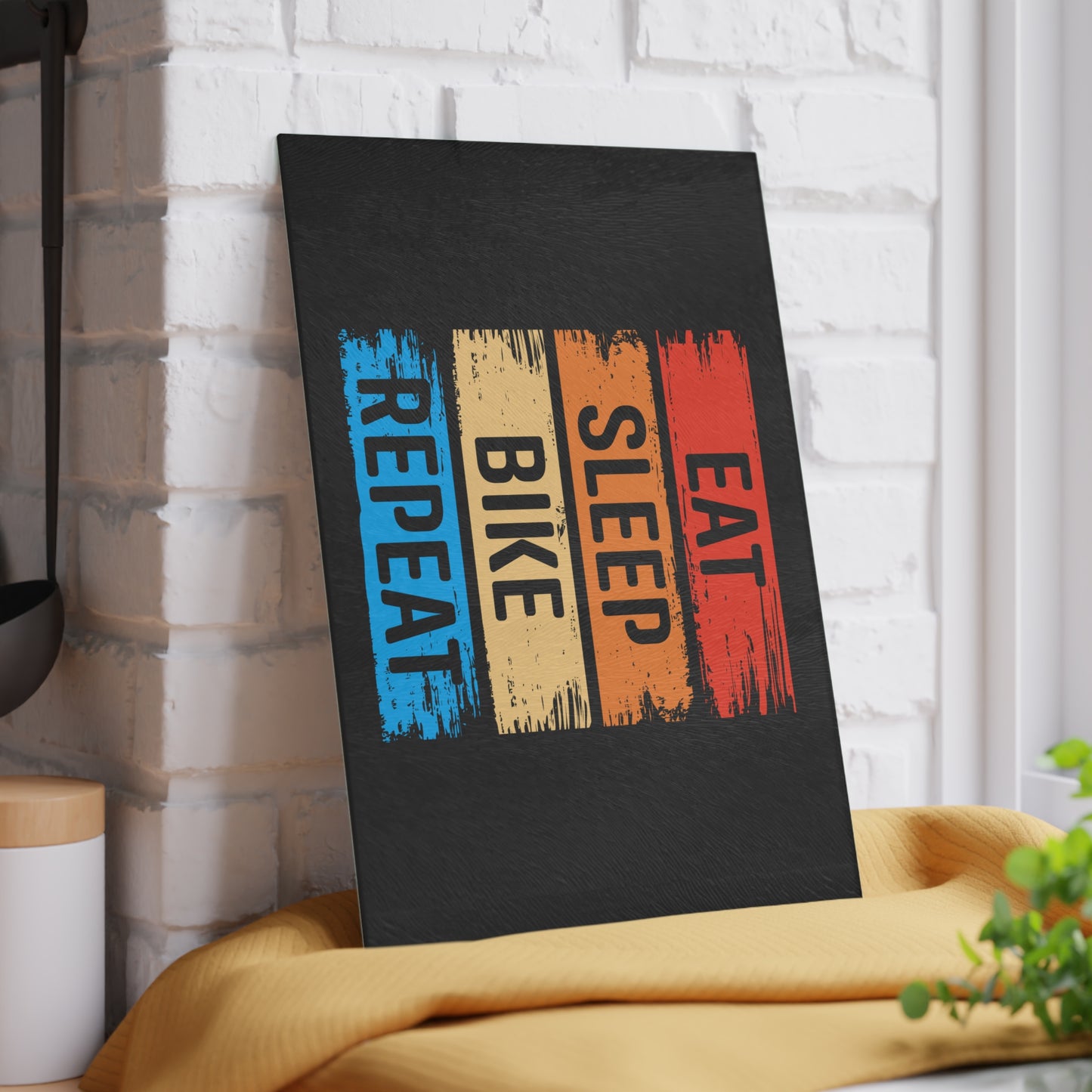 Eat Sleep Bike Repeat Glass Cutting Board - Cycling Kitchen Decor Gift for Bike Lovers