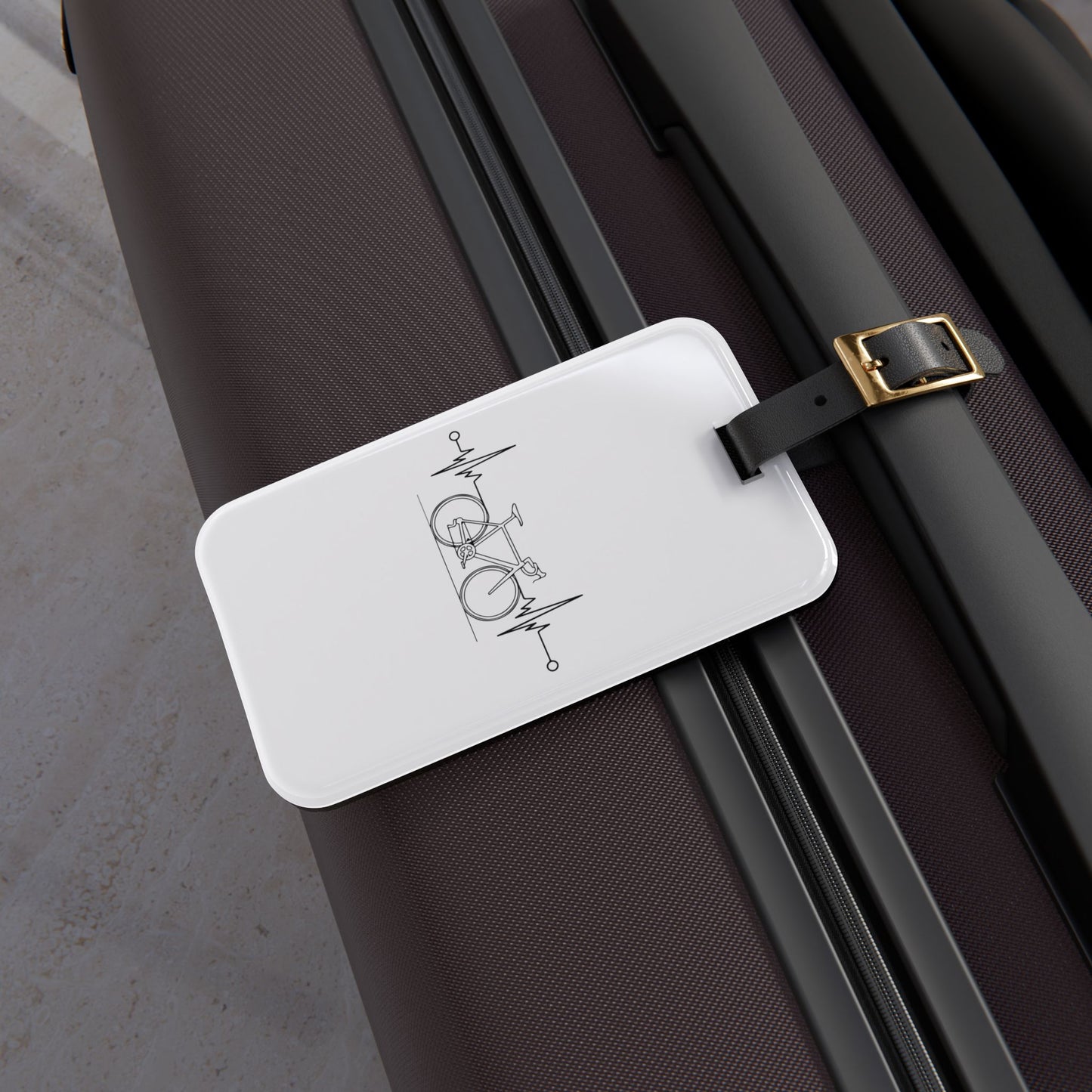 Bicycle Heartbeat Luggage Tag - Minimal Cycling Travel Tag, Bike Lover Accessory, Clean Line Bike Design