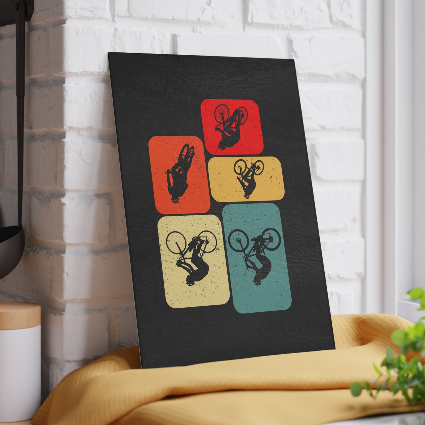 BMX Trick Glass Cutting Board - Retro BMX Silhouette Design, Cycling Kitchen Decor Gift
