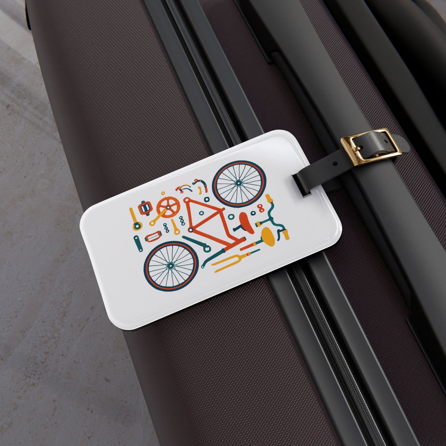 Bicycle Parts Luggage Tag - Cycling Gear Travel Tag, Bike Components Illustration, Gift for Bike Lovers
