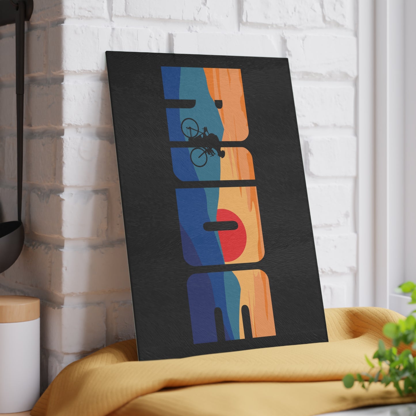 Ride Sunset Glass Cutting Board - Cycling Landscape Art, Bike Lover Kitchen Decor Gift