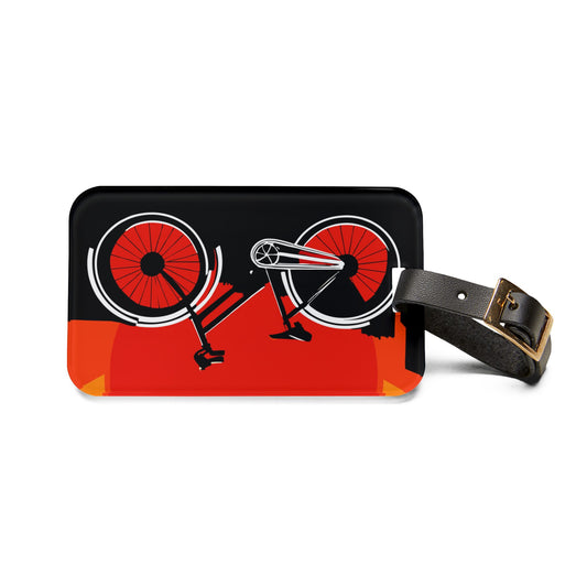 Abstract Bicycle Luggage Tag - Bold Red & Black Cycling Art, Modern Bike Travel Tag, Gift for Cyclists