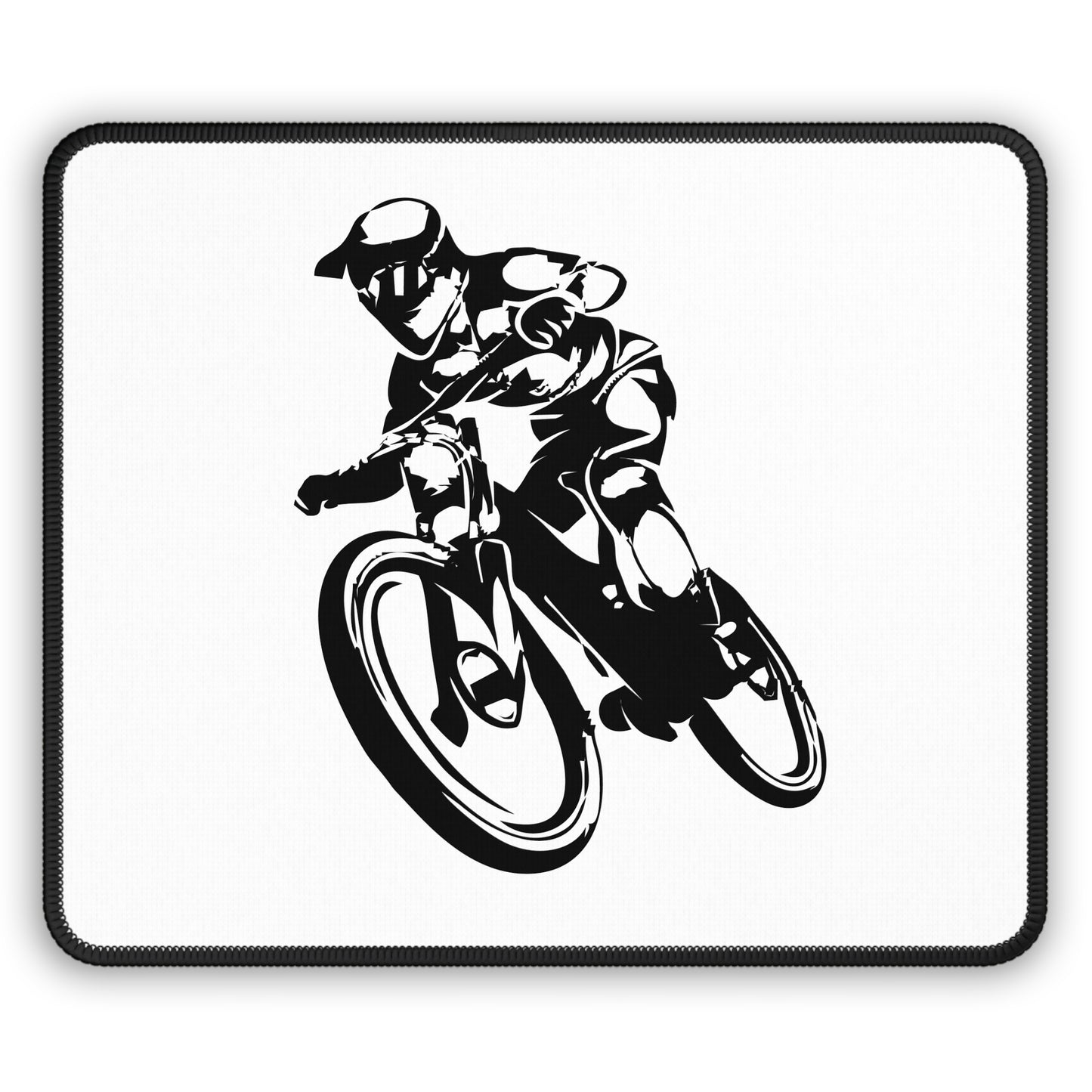 Mountain Bike Speed Silhouette Mouse Pad - Black and White Cycling Desk Decor