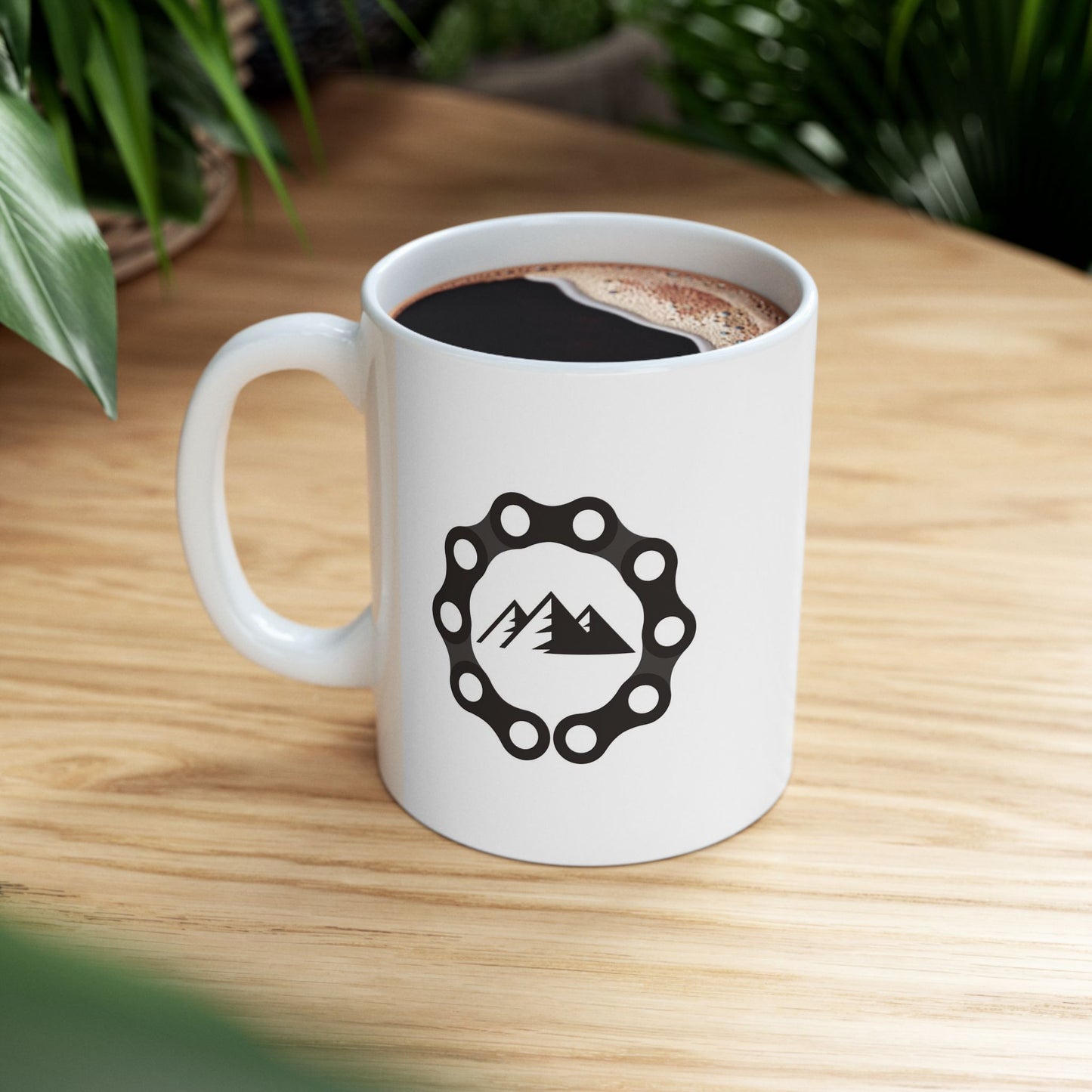 Trail Core Emblem Mug | Mountain Cycling Chain Icon | Adventure Coffee Mood