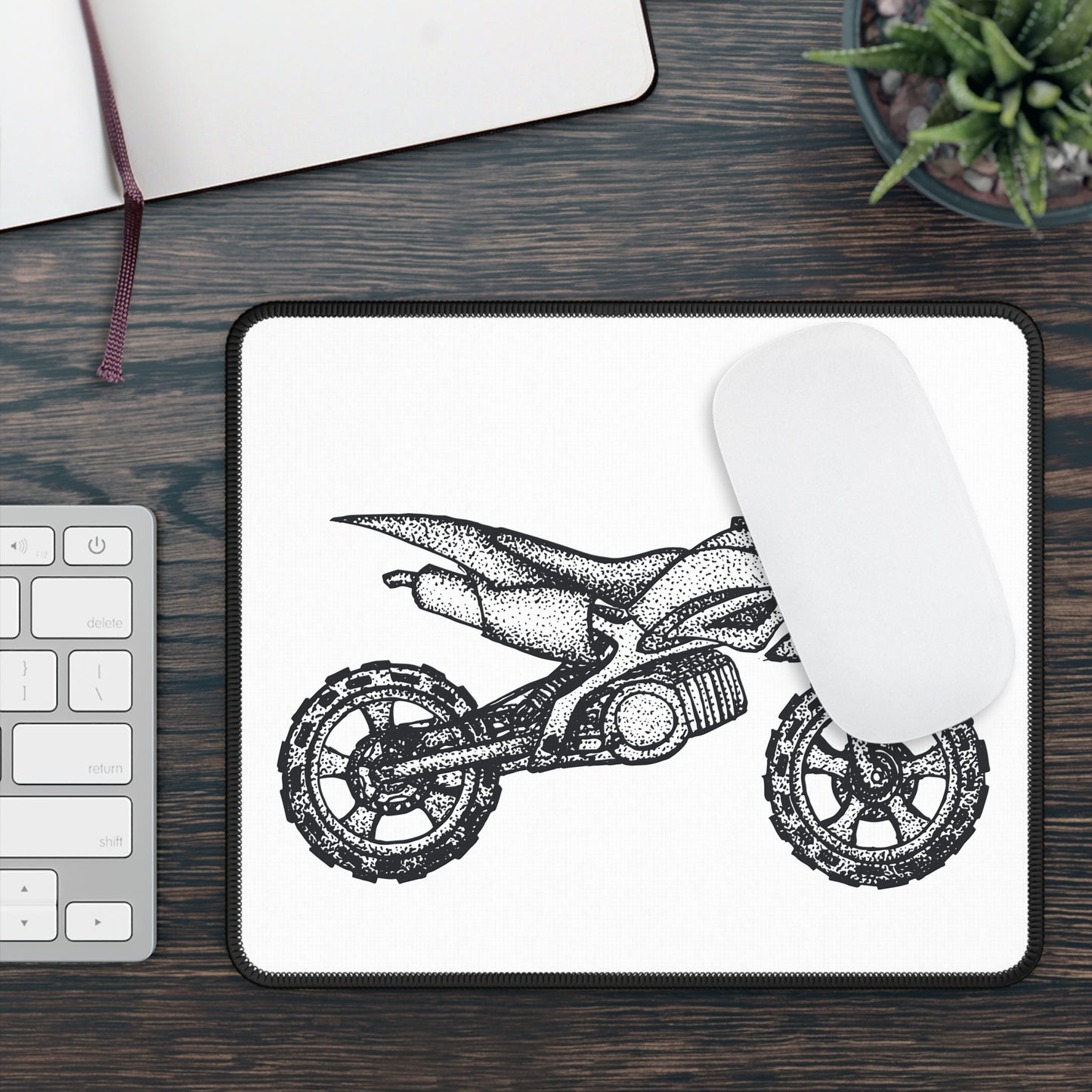 Dirt Bike Mouse Pad for Bike Lovers, Black and White Motorcycle Desk Accessory