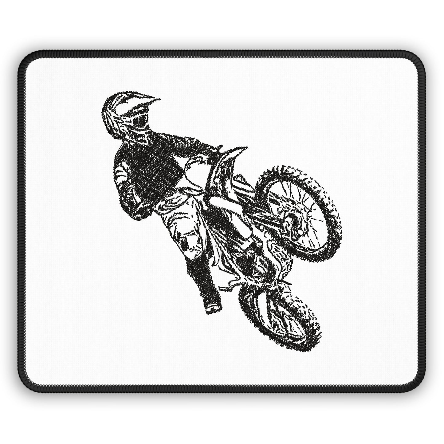 Minimal Motocross Rider Sketch Mouse Pad - Black and White Bike Desk Decor