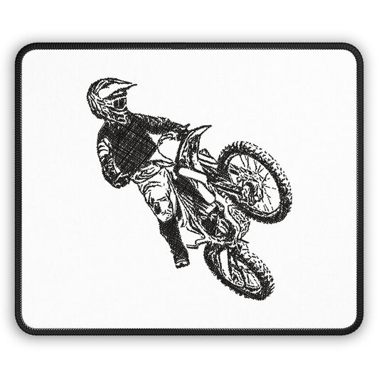 Minimal Motocross Rider Sketch Mouse Pad - Black and White Bike Desk Decor