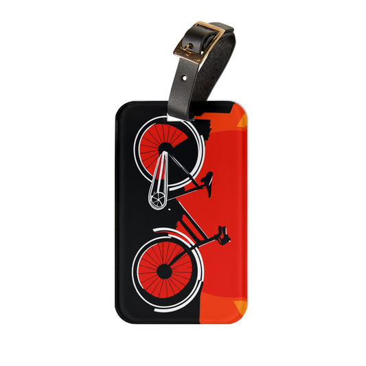 Abstract Bicycle Luggage Tag - Bold Red & Black Cycling Art, Modern Bike Travel Tag, Gift for Cyclists