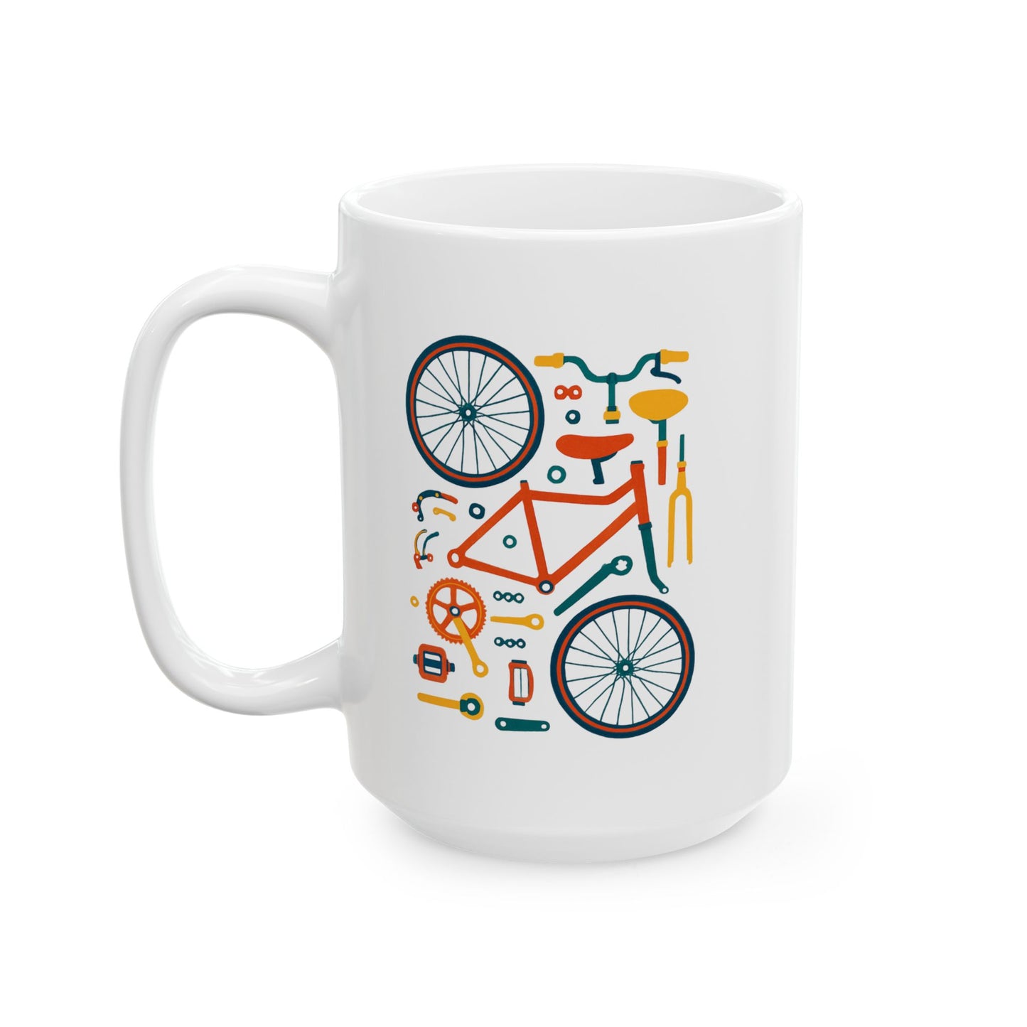 Build The Ride Mug | Bicycle Parts Flat Lay Art | Creative Cycling Coffee