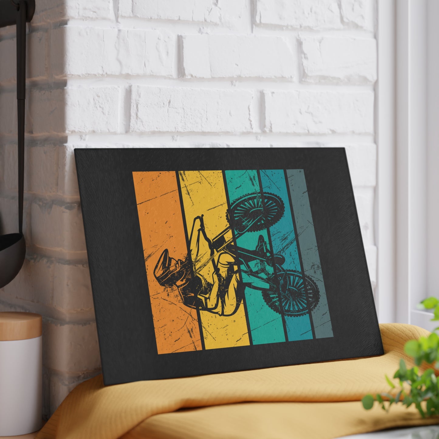 Cycling Clears My Head - Retro Bike Glass Cutting Board for Urban Riders