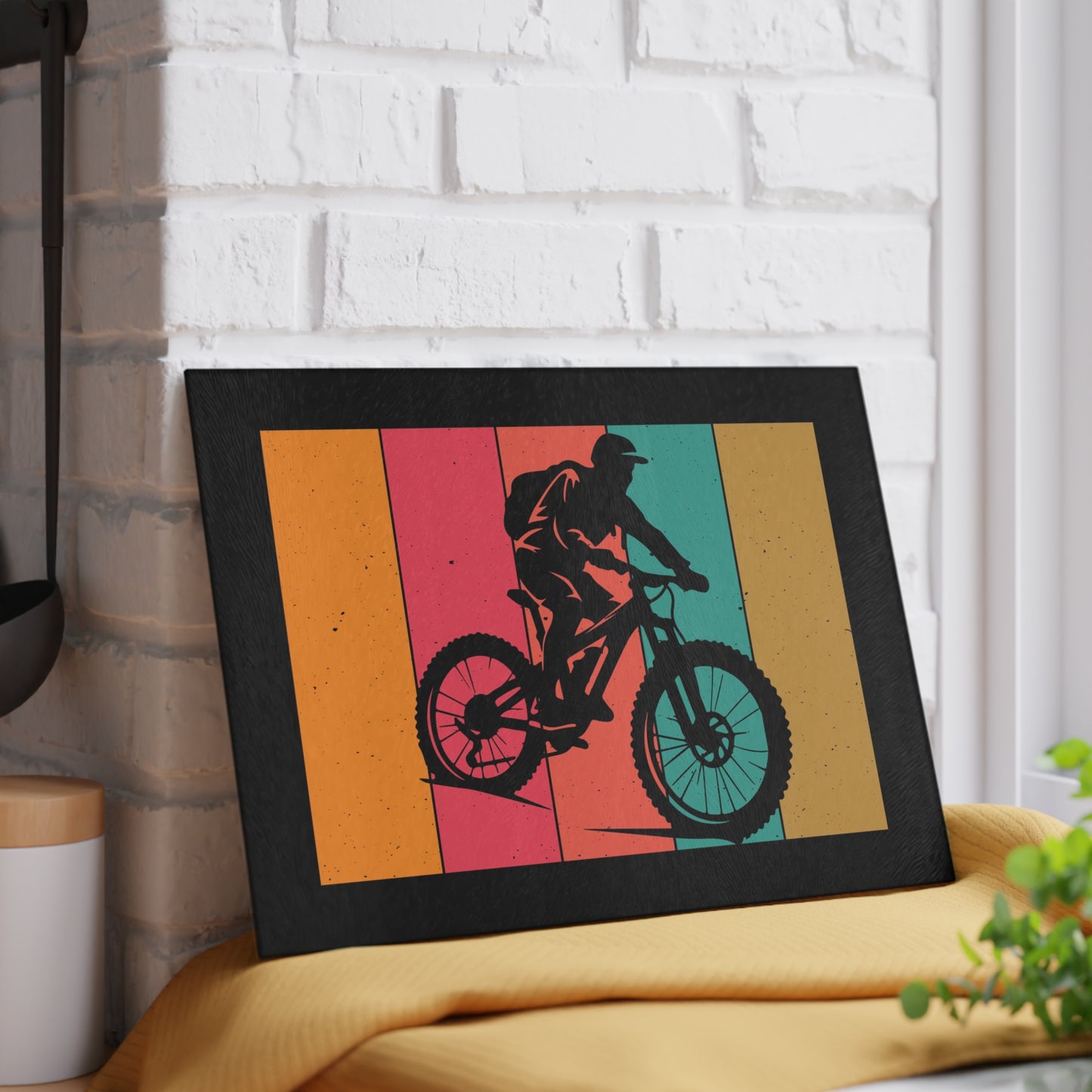 Ride to Clear Your Head - Retro Mountain Bike Glass Cutting Board