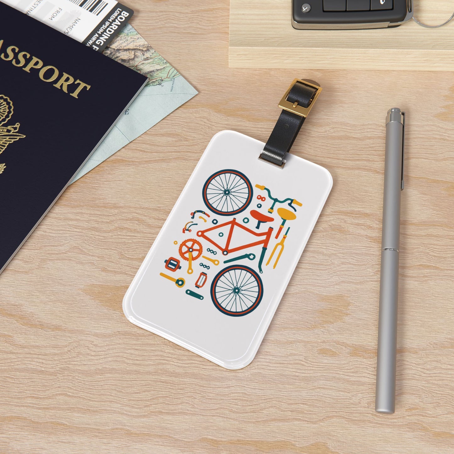 Bicycle Parts Luggage Tag - Cycling Gear Travel Tag, Bike Components Illustration, Gift for Bike Lovers