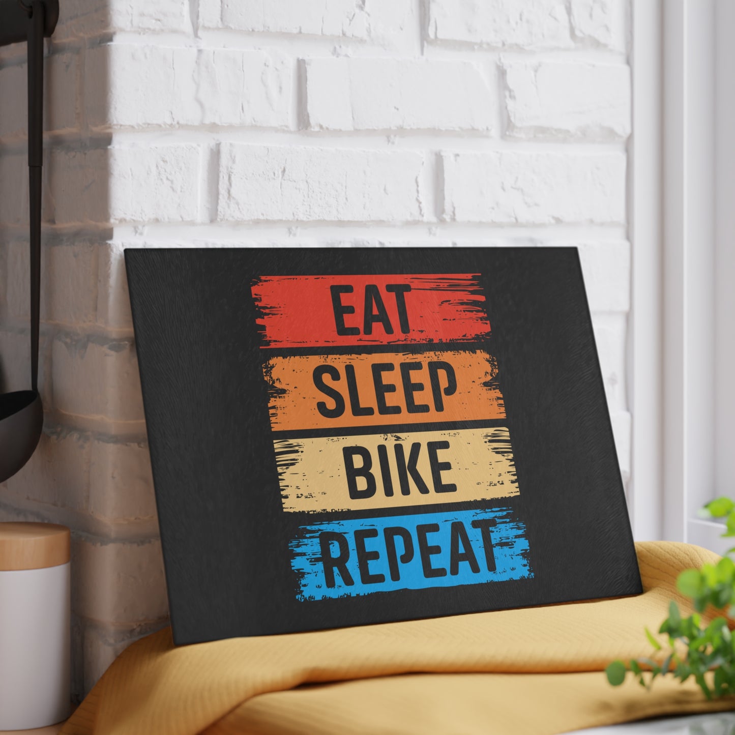 Eat Sleep Bike Repeat Glass Cutting Board - Cycling Kitchen Decor Gift for Bike Lovers
