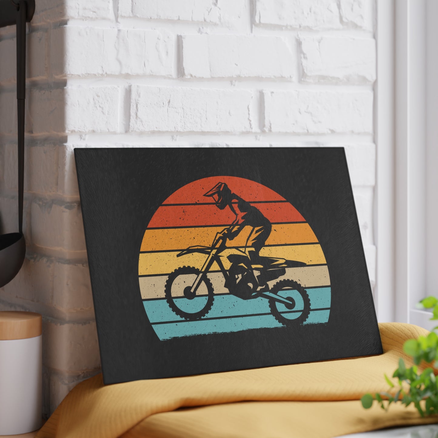 Vintage Dirt Bike - Retro Moto Glass Cutting Board