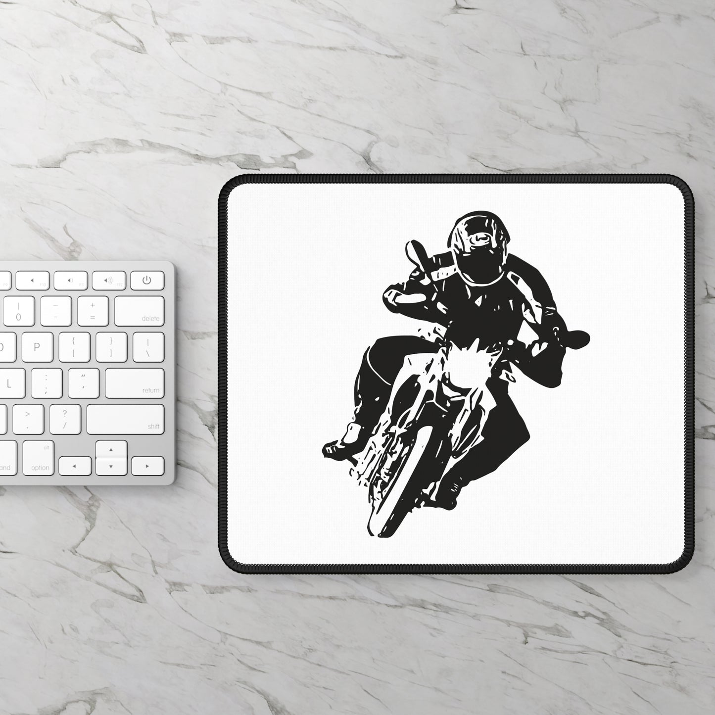 Cyclist Desk Mouse Pad Black Rider Silhouette, Neoprene Computer Mousepad for Bike Lovers