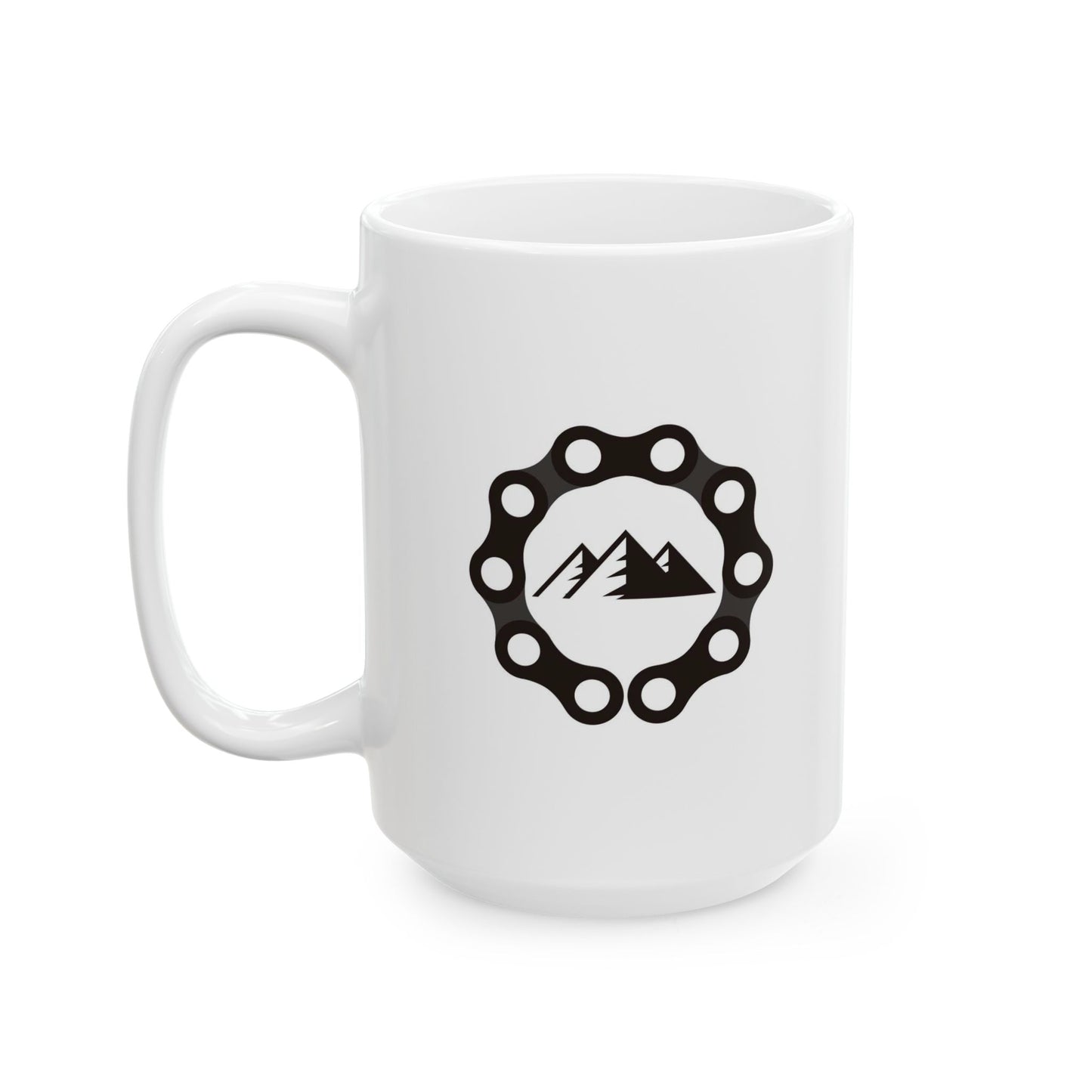 Trail Core Emblem Mug | Mountain Cycling Chain Icon | Adventure Coffee Mood