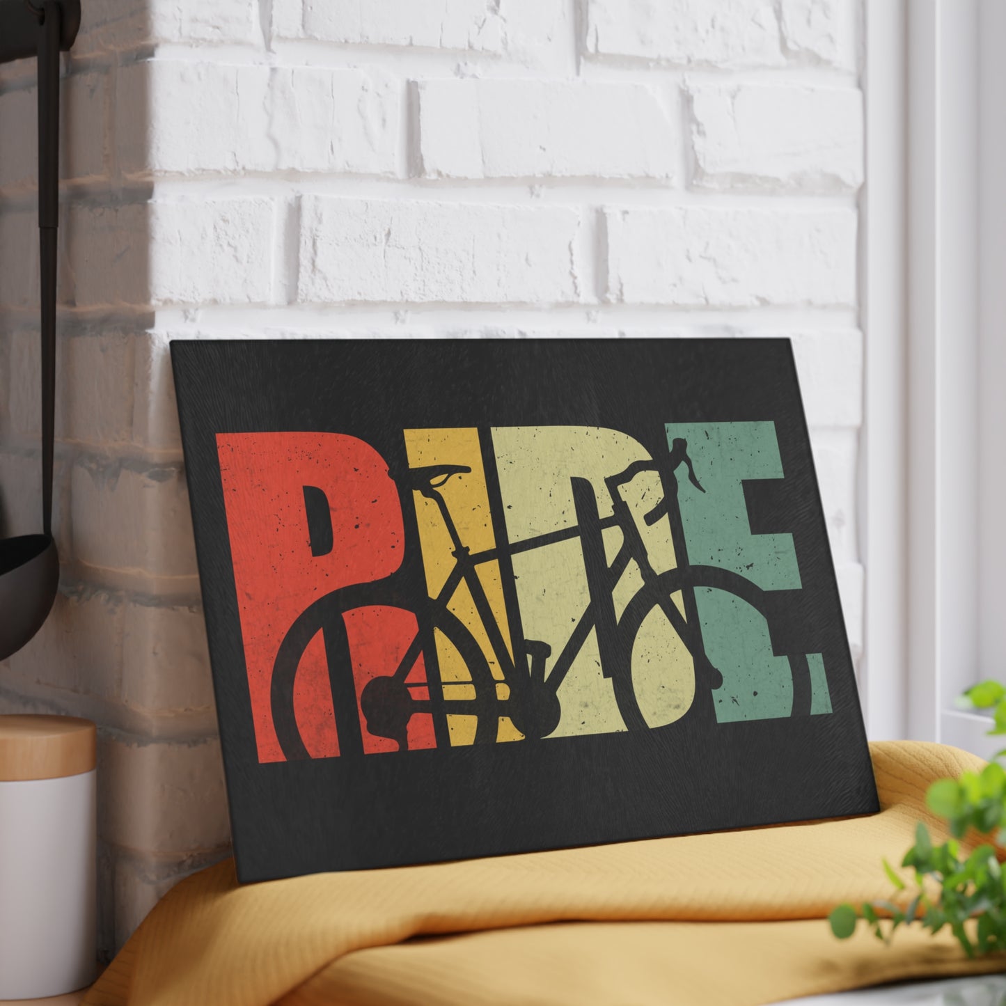 Ride Bicycle Glass Cutting Board - Cycling Kitchen Decor, Bike Lover Gift, Retro Bike Design, Cyclist Home Accent