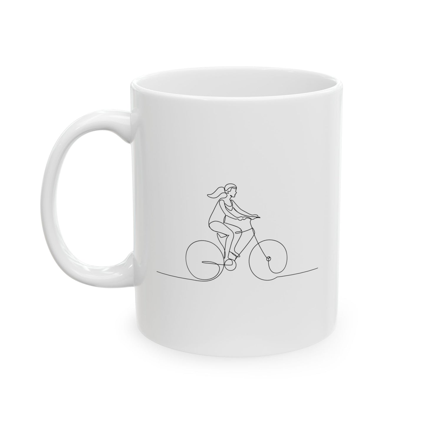 Gentle Ride Flow Mug | Woman Cycling Line Art | Peaceful Morning Coffee
