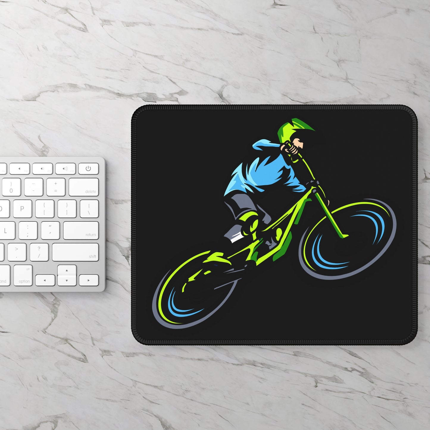 Neon Night Cyclist Mouse Pad - Graphic Bike Desk Decor