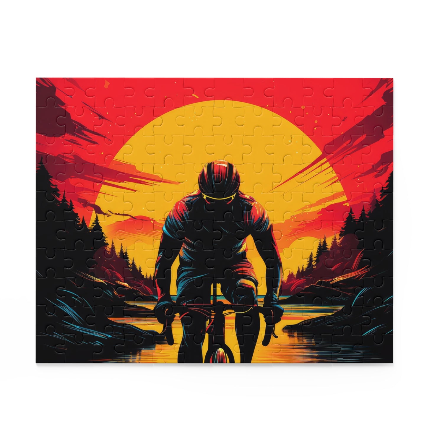 Cyclist at Sunset Jigsaw Puzzle - Scenic Cycling Art Puzzle