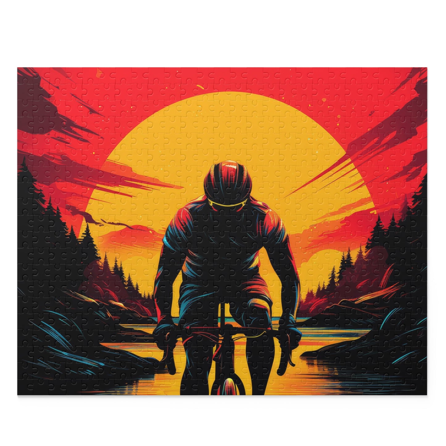 Cyclist at Sunset Jigsaw Puzzle - Scenic Cycling Art Puzzle