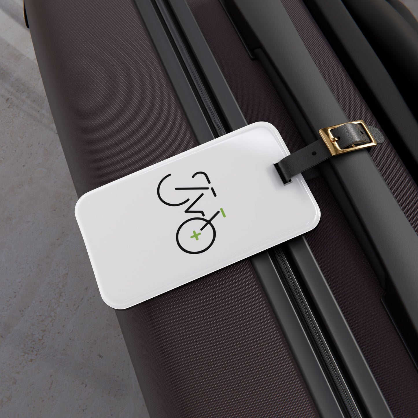 Cyclist Luggage Tag Gift - Minimal Bike Design Travel Tag with Leather Strap