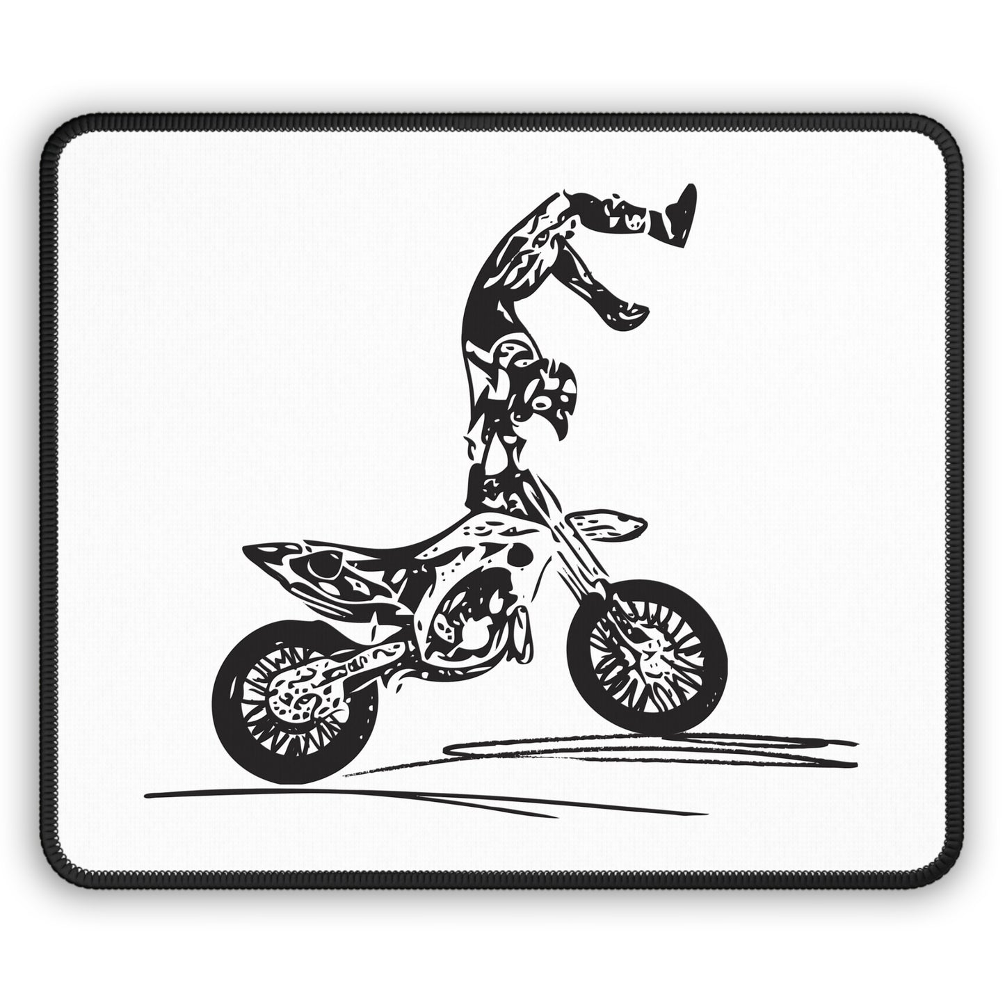 Minimal Stunt Bike Illustration Mouse Pad - Black and White Rider Desk Decor