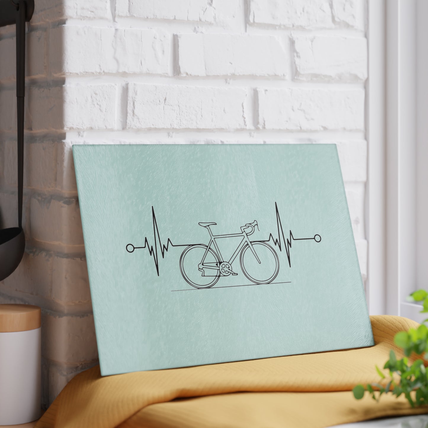 Cycling Heartbeat Glass Cutting Board - Minimal Bike Line Art Kitchen Decor Gift for Cyclists