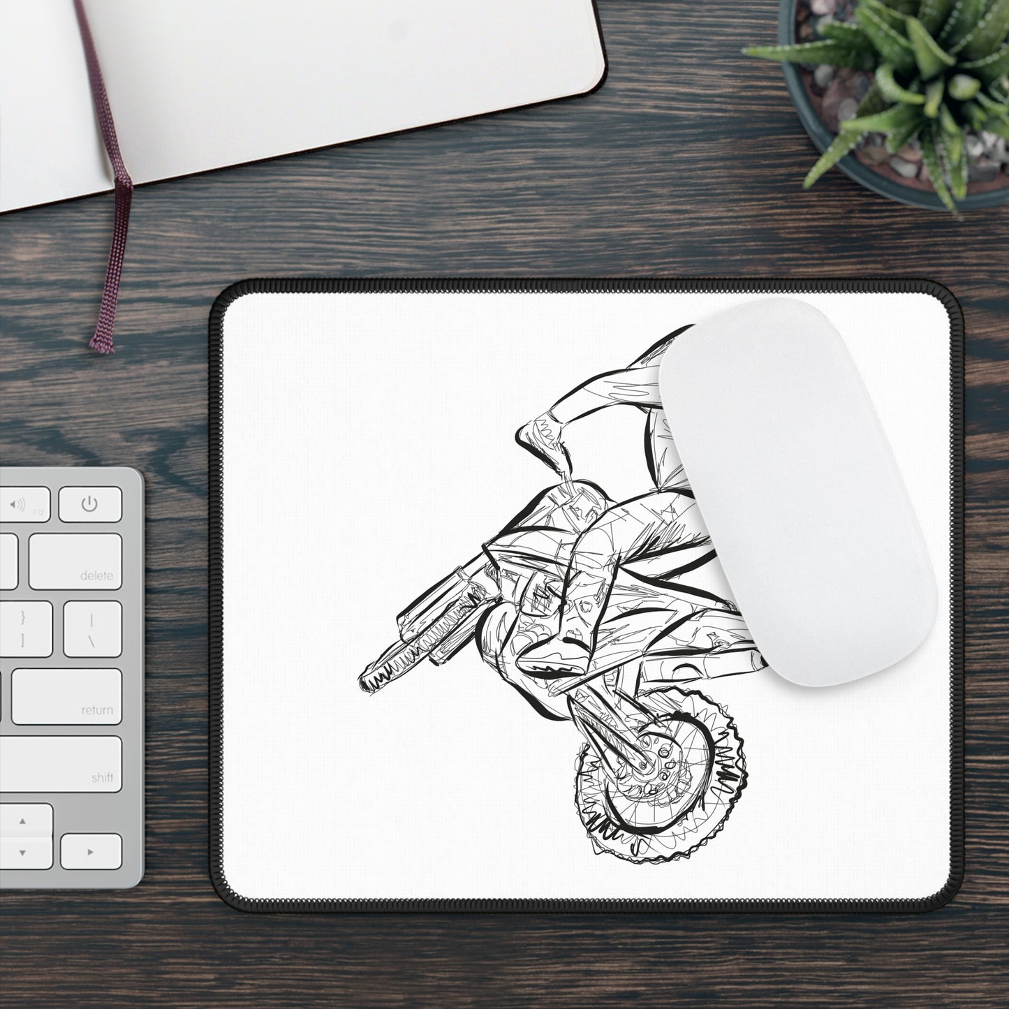 Bike Rider Sketch Mouse Pad, Cycling Desk Decor, Neoprene Mousepad for Bike Lovers