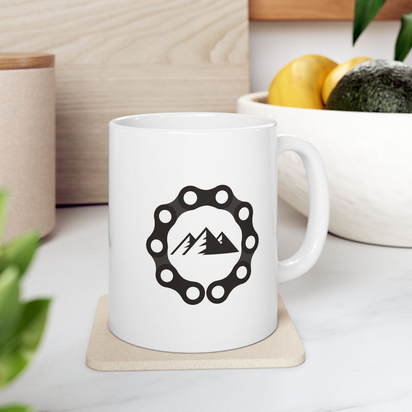Trail Core Emblem Mug | Mountain Cycling Chain Icon | Adventure Coffee Mood