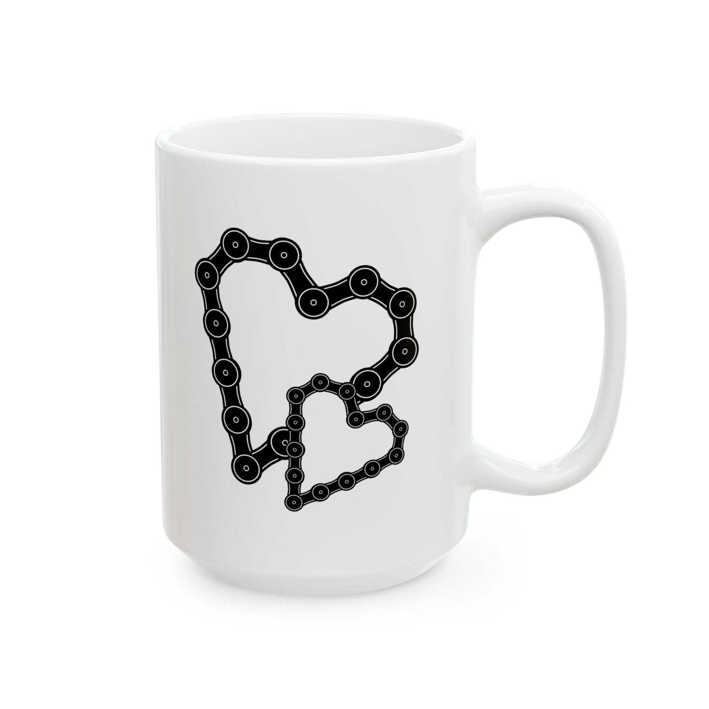 Chained Together Love Mug | Bicycle Chain Heart Art | Connected Coffee Moment