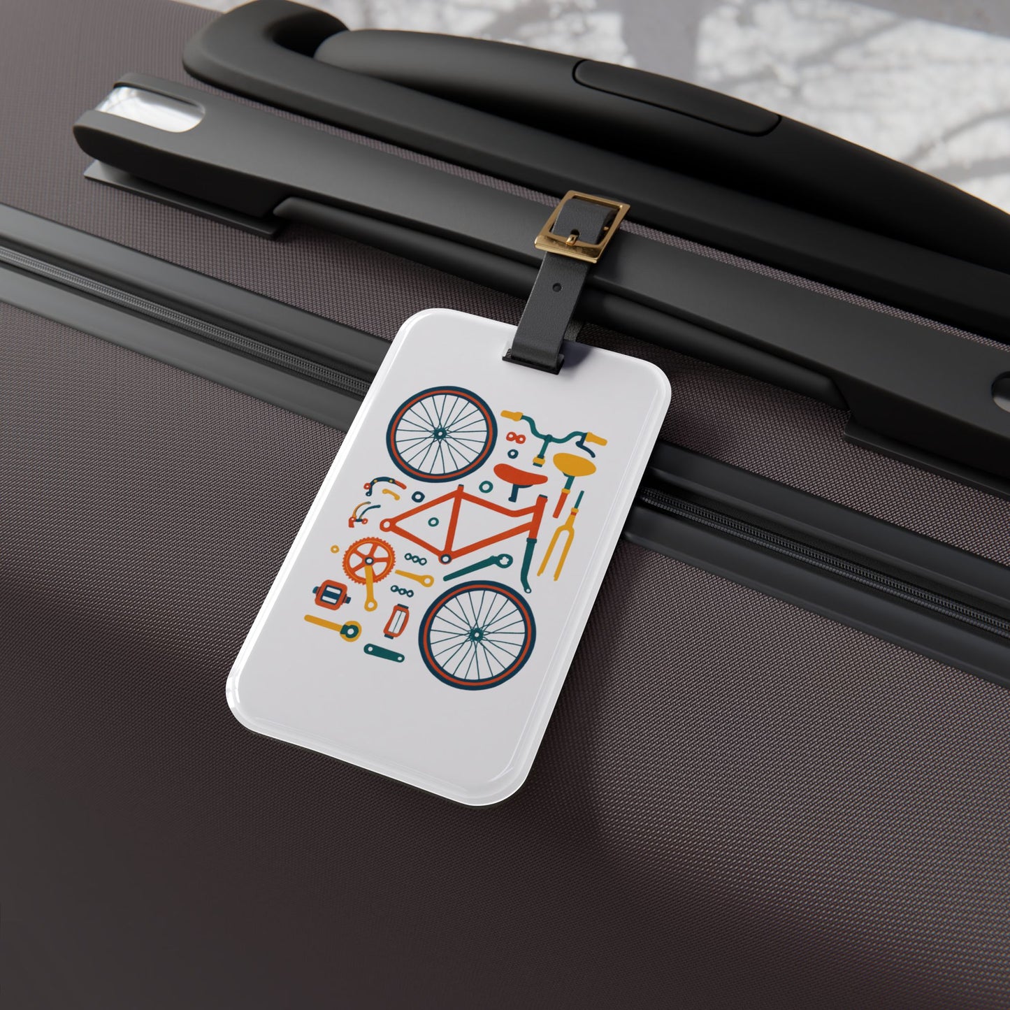 Bicycle Parts Luggage Tag - Cycling Gear Travel Tag, Bike Components Illustration, Gift for Bike Lovers