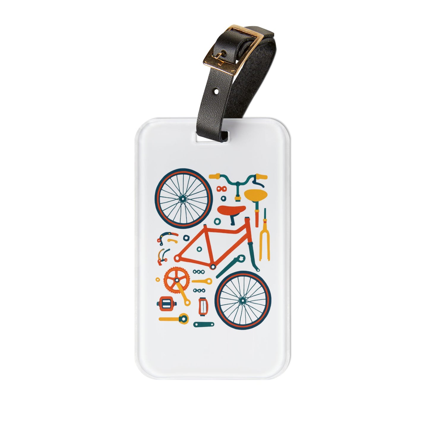 Bicycle Parts Luggage Tag - Cycling Gear Travel Tag, Bike Components Illustration, Gift for Bike Lovers