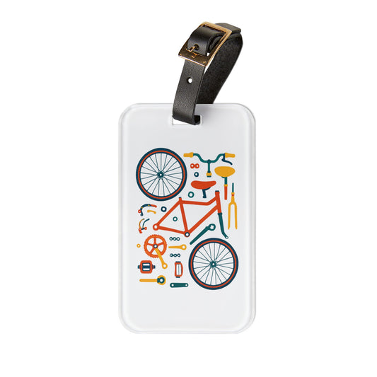 Bicycle Parts Luggage Tag - Cycling Gear Travel Tag, Bike Components Illustration, Gift for Bike Lovers