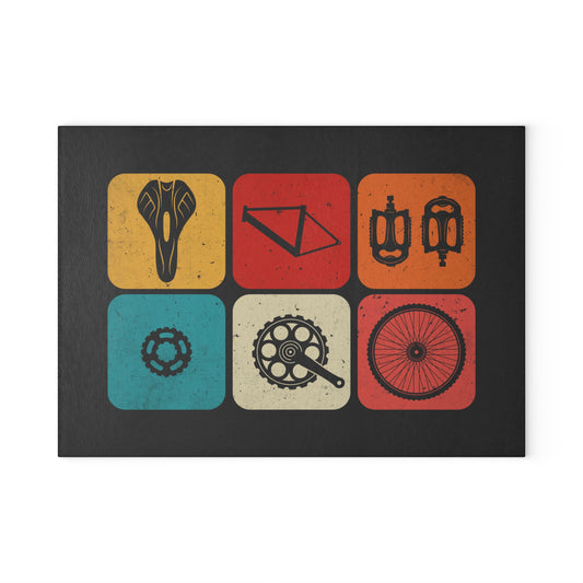 Cycling Glass Cutting Board - Bike Parts Kitchen Board, Bicycle Lover Gift, Modern Cycling Decor