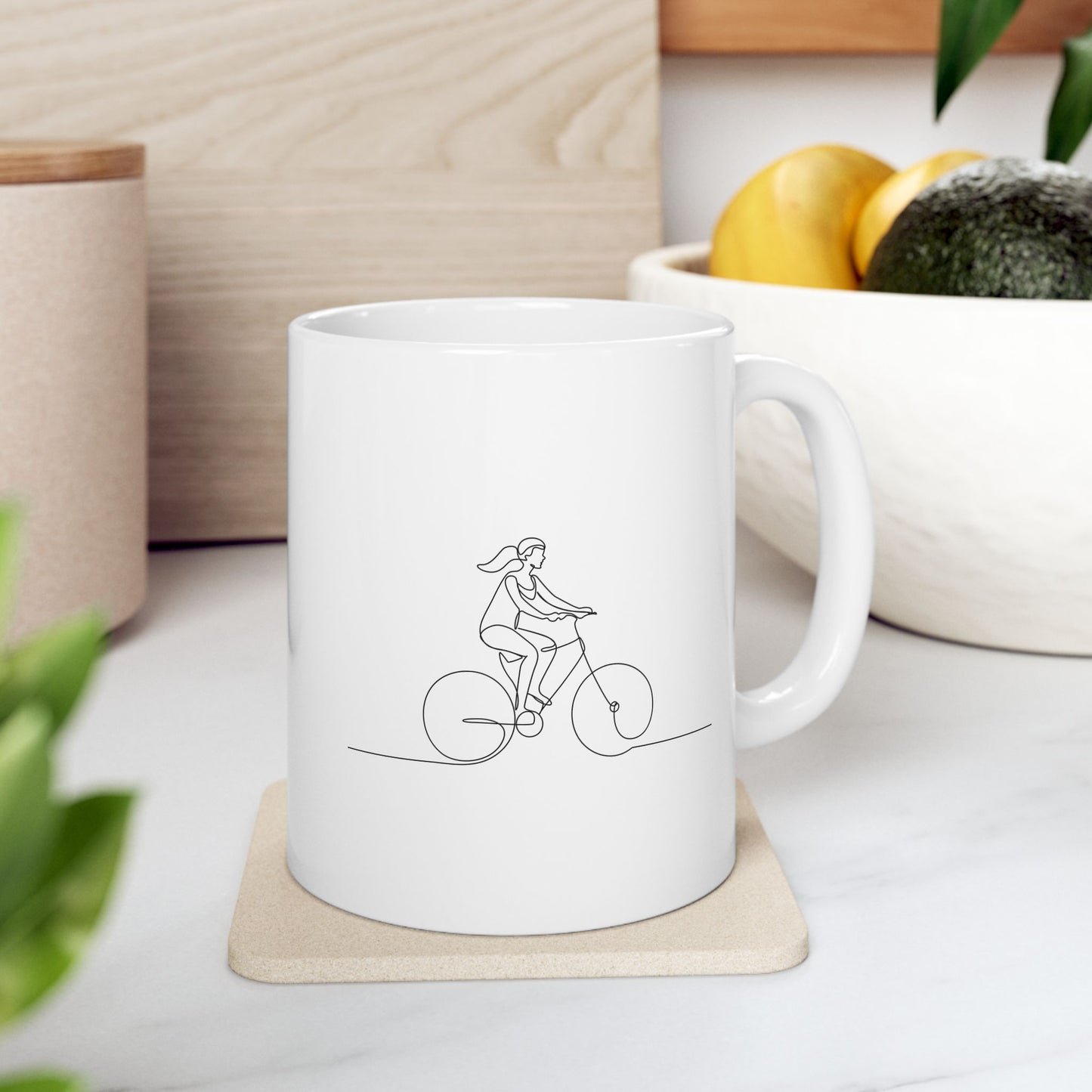 Gentle Ride Flow Mug | Woman Cycling Line Art | Peaceful Morning Coffee
