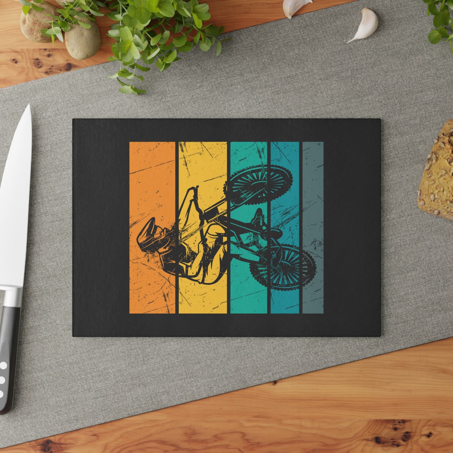 Cycling Clears My Head - Retro Bike Glass Cutting Board for Urban Riders