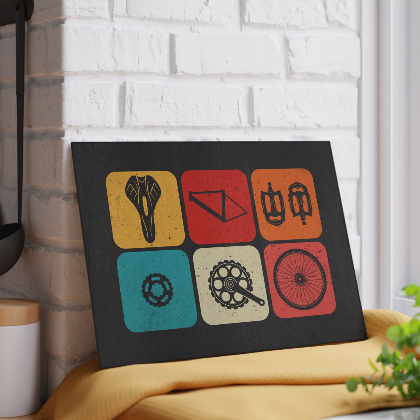 Cycling Glass Cutting Board - Bike Parts Kitchen Board, Bicycle Lover Gift, Modern Cycling Decor
