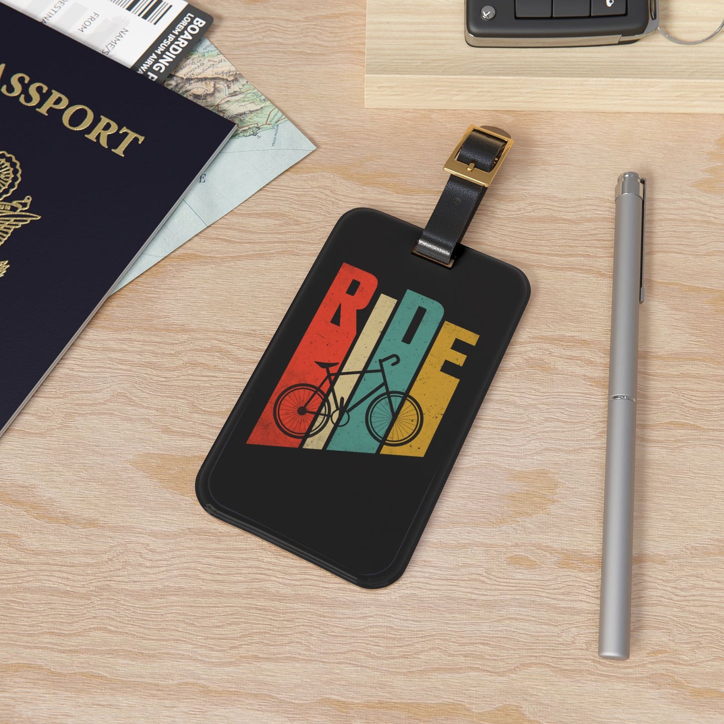 Ride Bicycle Luggage Tag - Vintage Cycling Travel Tag, Bike Lover Accessory, Retro Bike Design