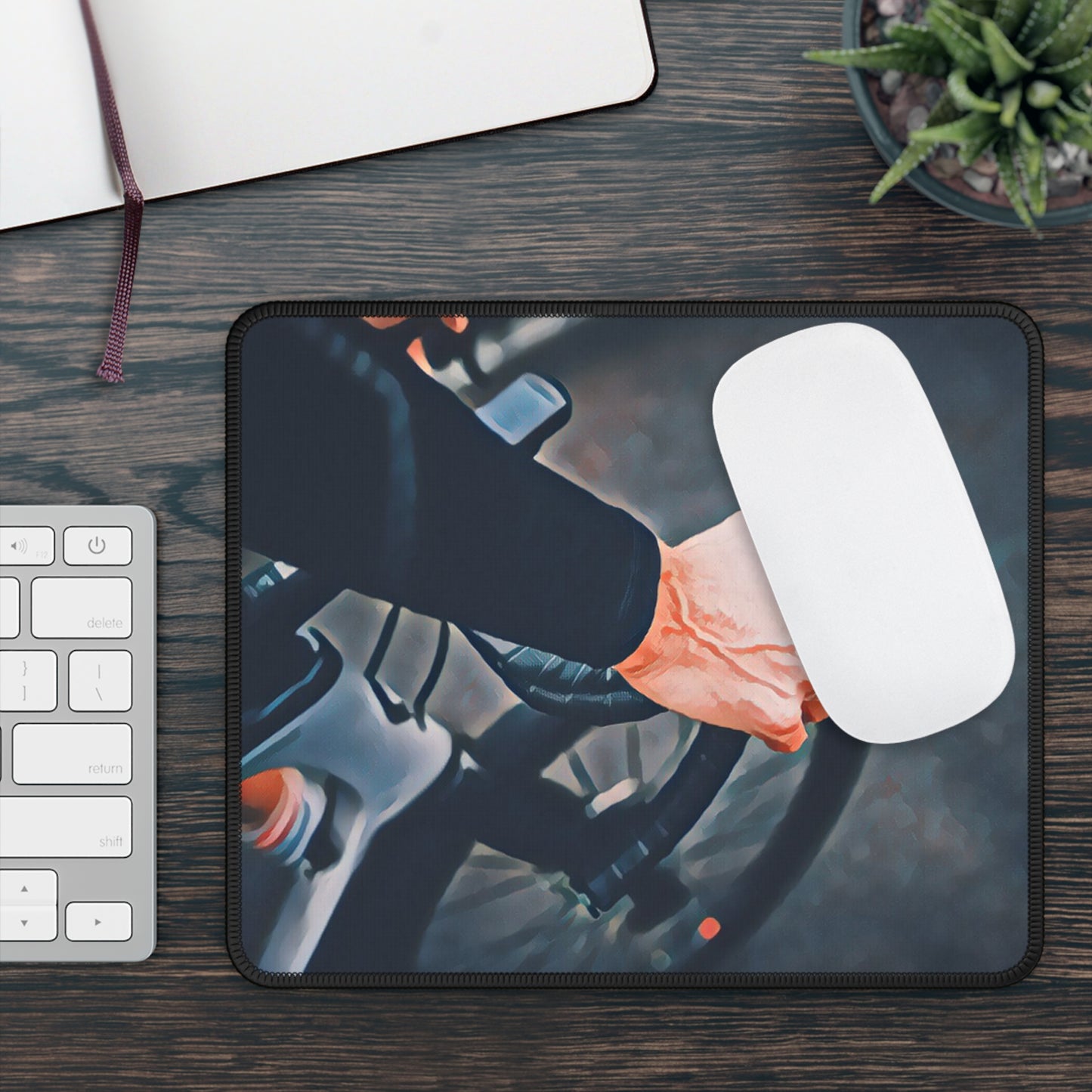 Cyclist Hands on Handlebars Mouse Pad - Calm Bike Desk Decor