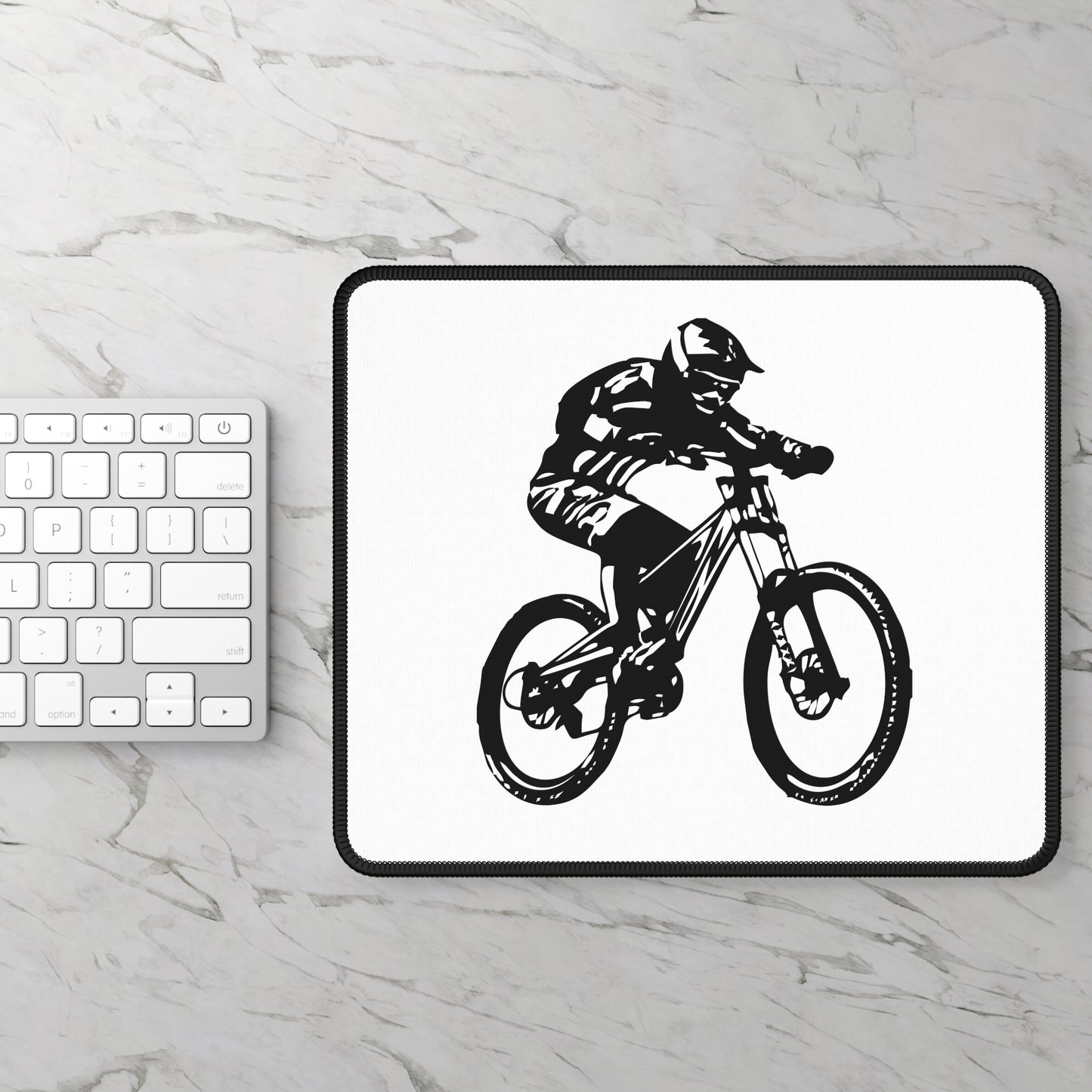 Minimal Mountain Bike Silhouette Mouse Pad - Black and White Cycling Desk Decor