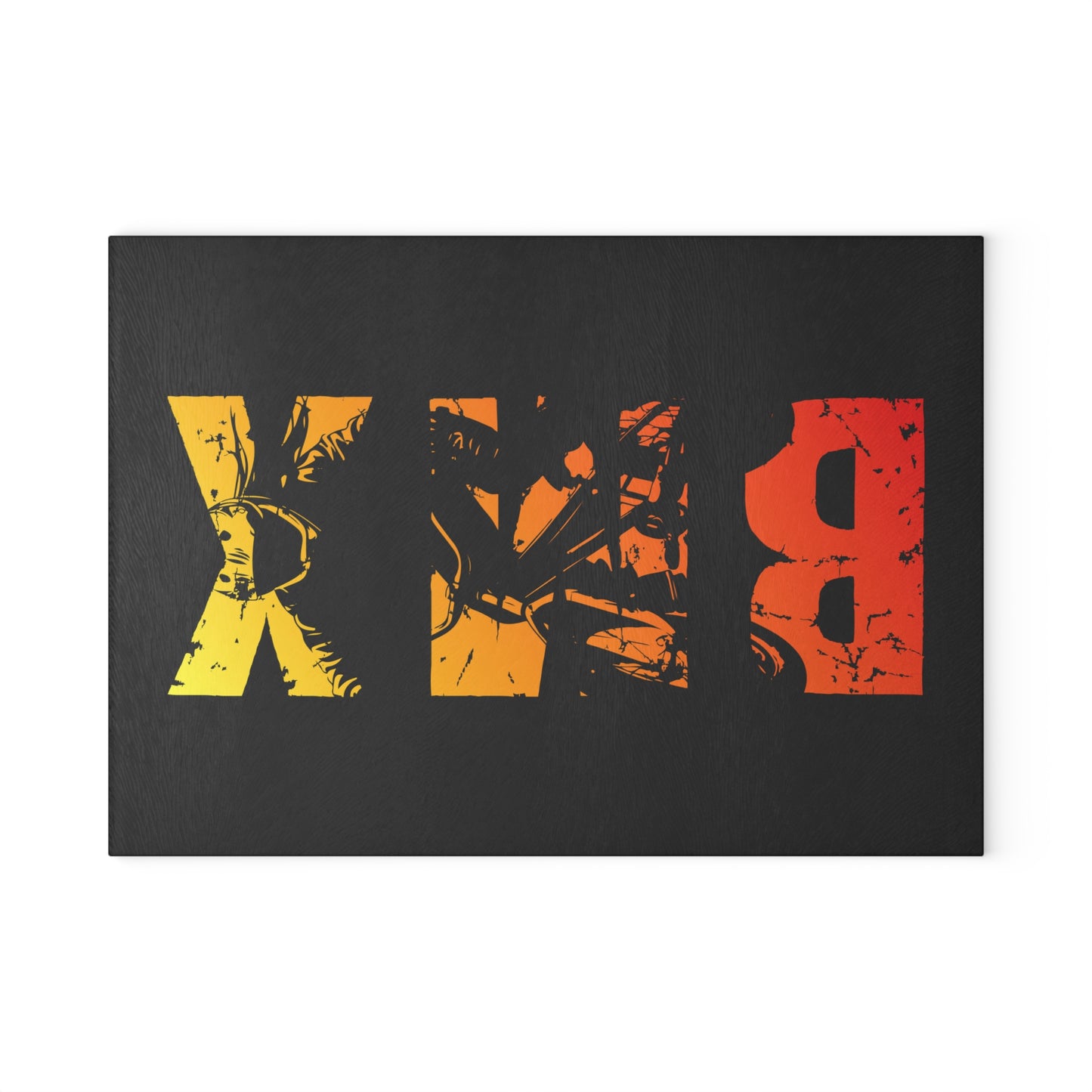 BMX Glass Cutting Board - Bold Cycling Typography Kitchen Decor, Urban Bike Art, Gift for BMX Riders