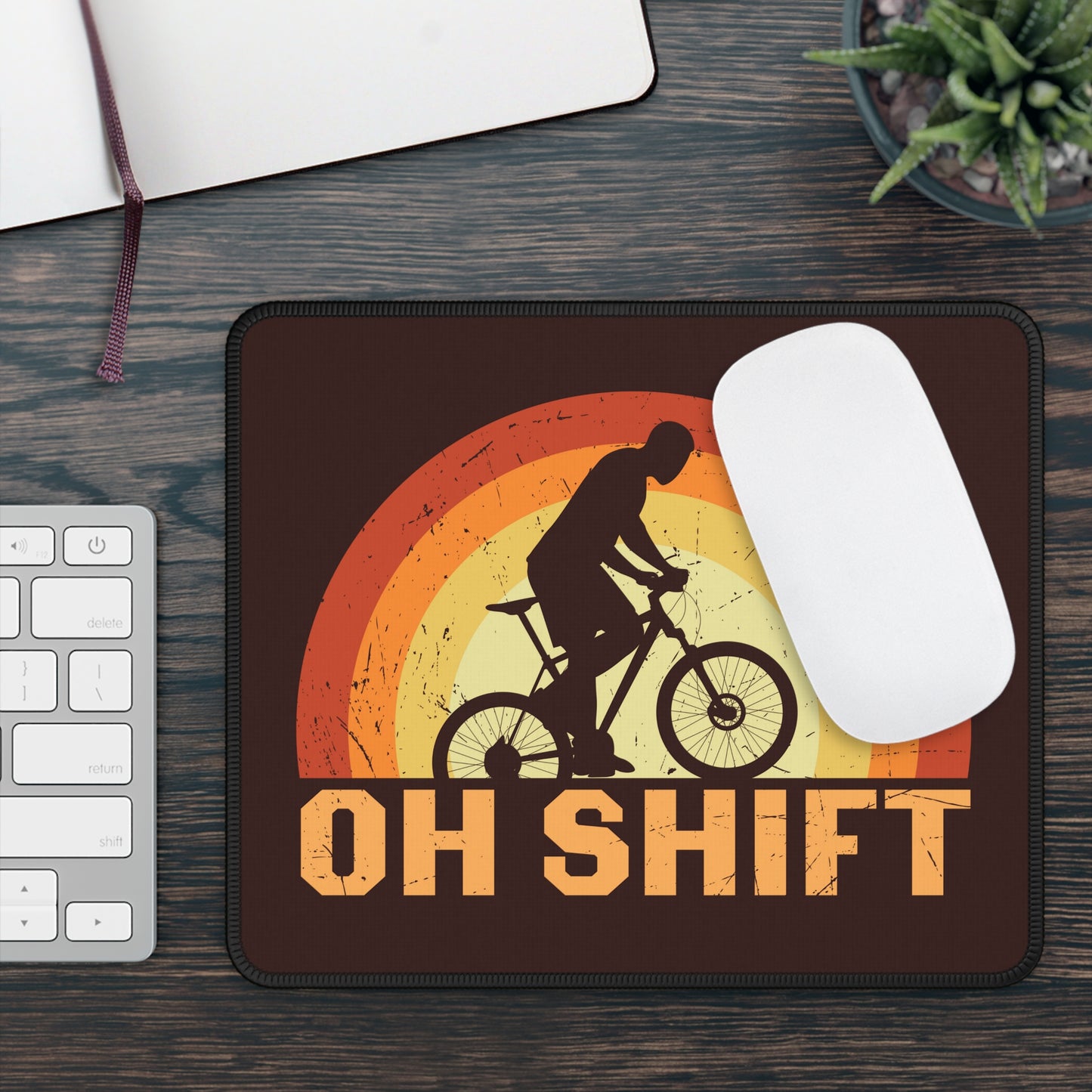 Oh Shift Cycling Mouse Pad - Retro Bike Desk Decor