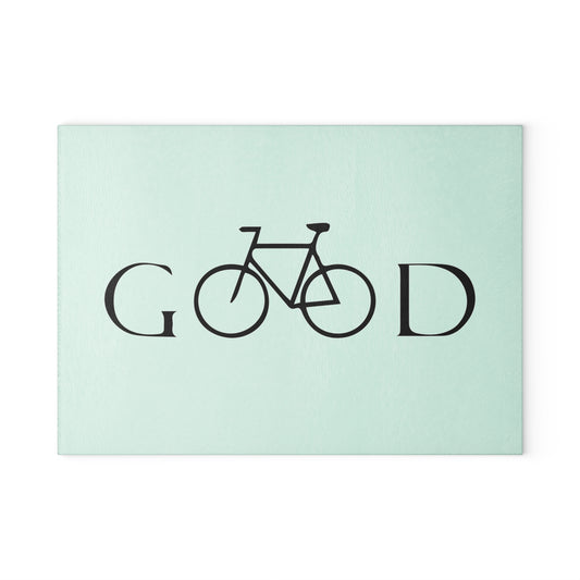 GOOD Bike Glass Cutting Board - Minimalist Bicycle Typography Design, Cycling Kitchen Decor Gift